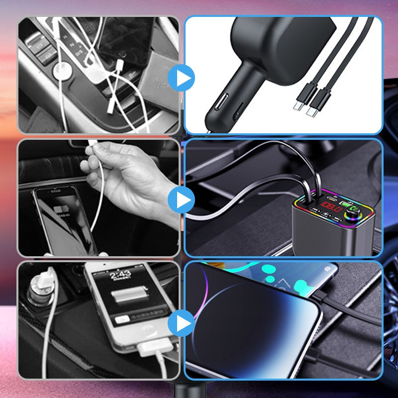 Multifuntional Bluetooth Retractable 120W Fast Car Charger